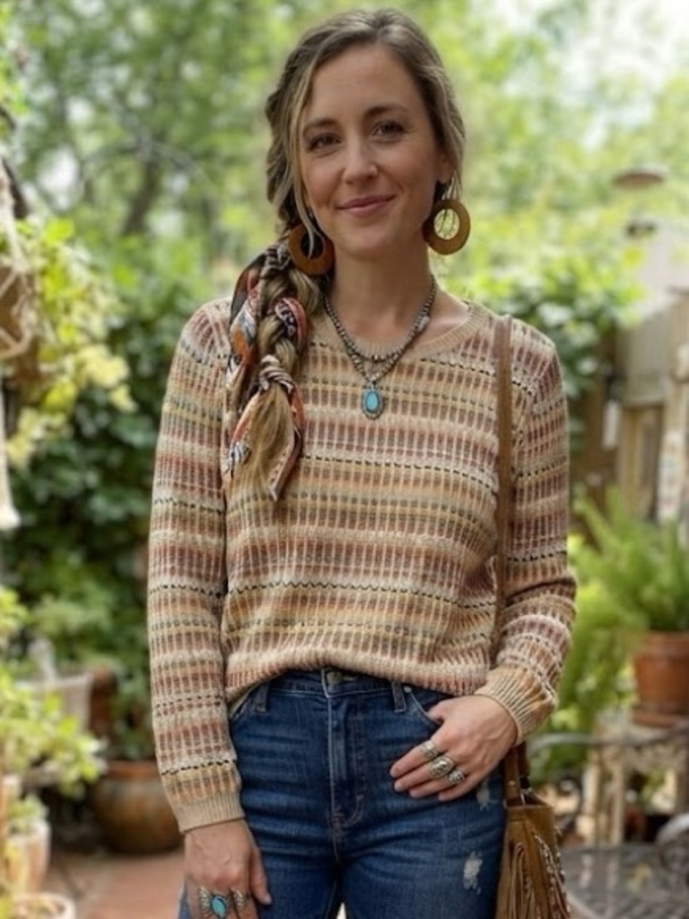 Alfred Dunner Multi-Colored Striped Knit Sweater Vintage Inspired Y2K Boho Retro